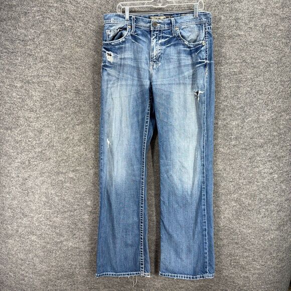 BKE Tyler Jeans Men 34 Blue Denim Light Wash Mid Rise Straight Flat Front - Picture 1 of 9